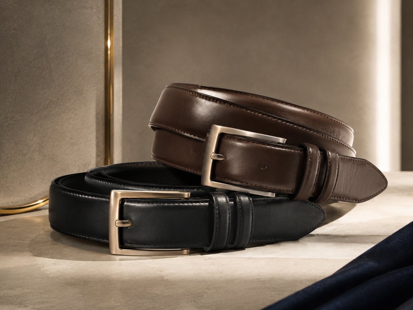 Luxury brown and black leather belts