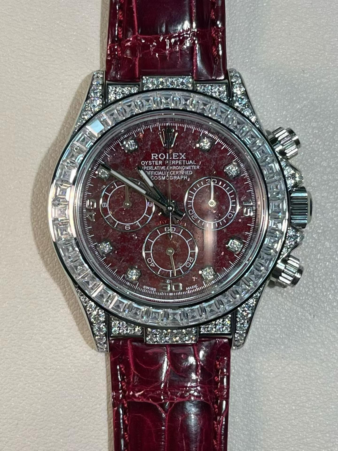 Ruby Dial Crystal-Set Chronograph Watch
