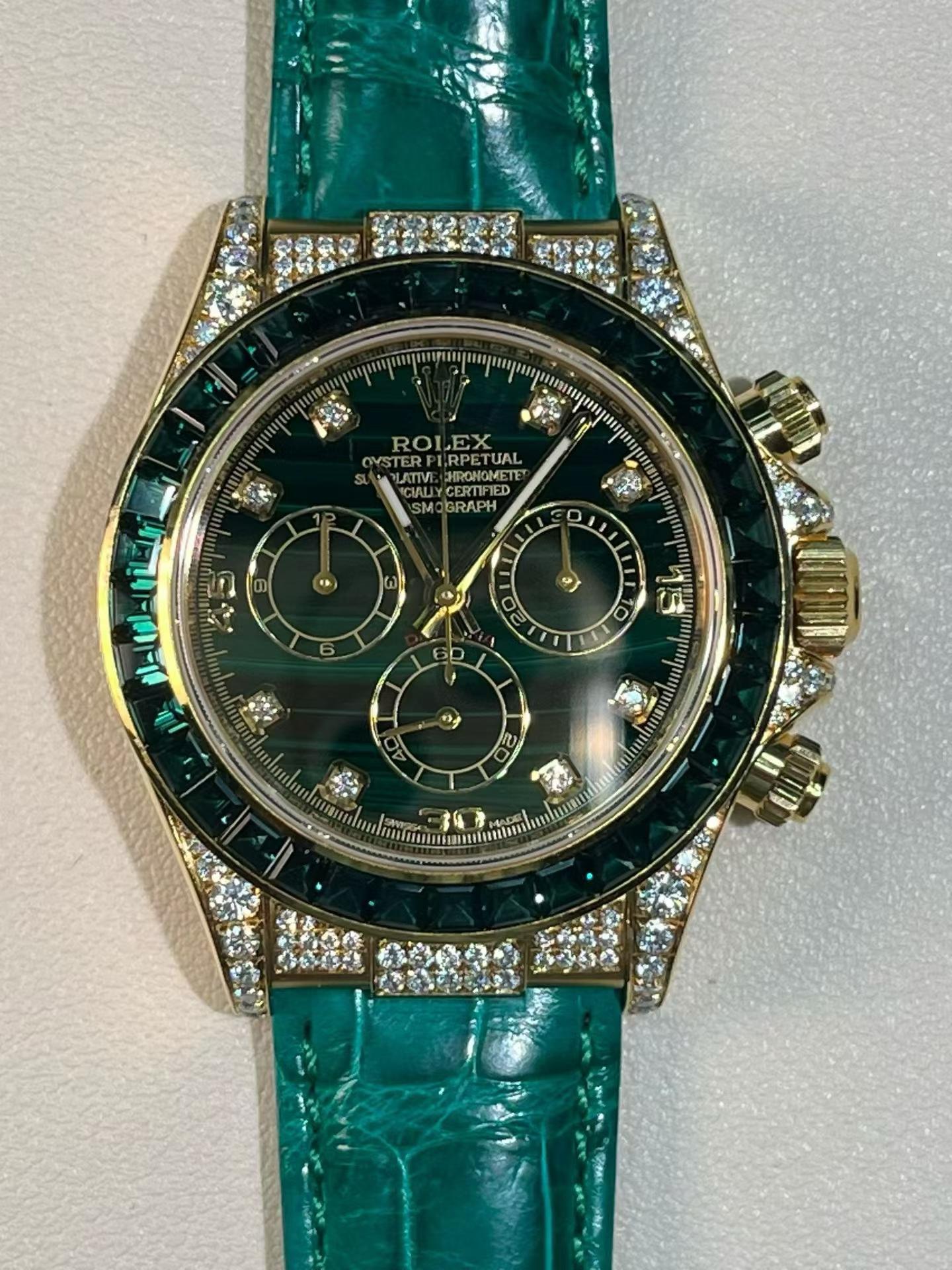 Emerald Green Crystal-Set Chronograph Watch